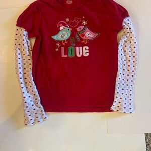 Girls Long Sleeve T Shirt XL Red Love Bird Print